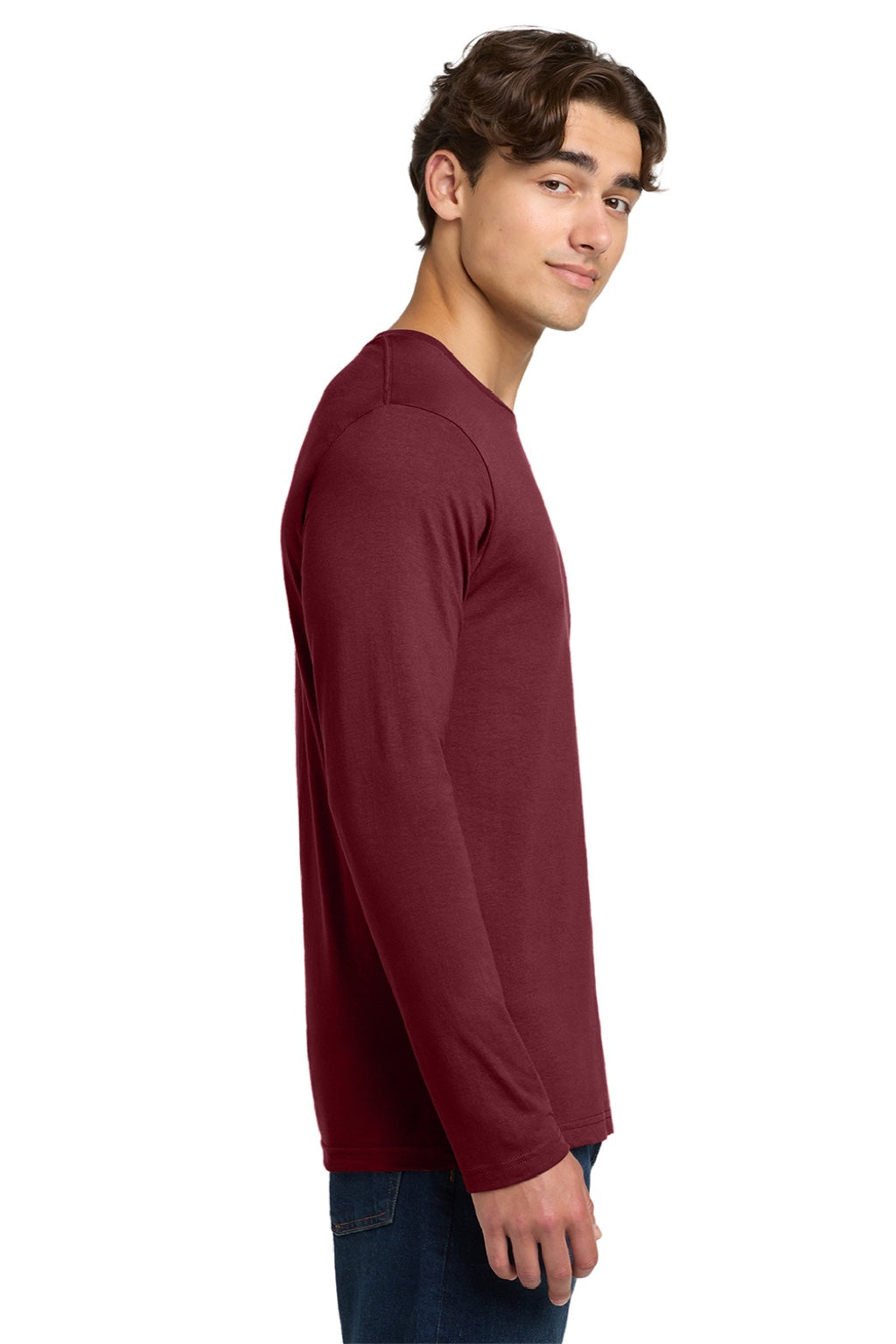 Gildan 64400 Mens Softstyle Long Sleeve Crewneck T-Shirt Garnet Red Model Side