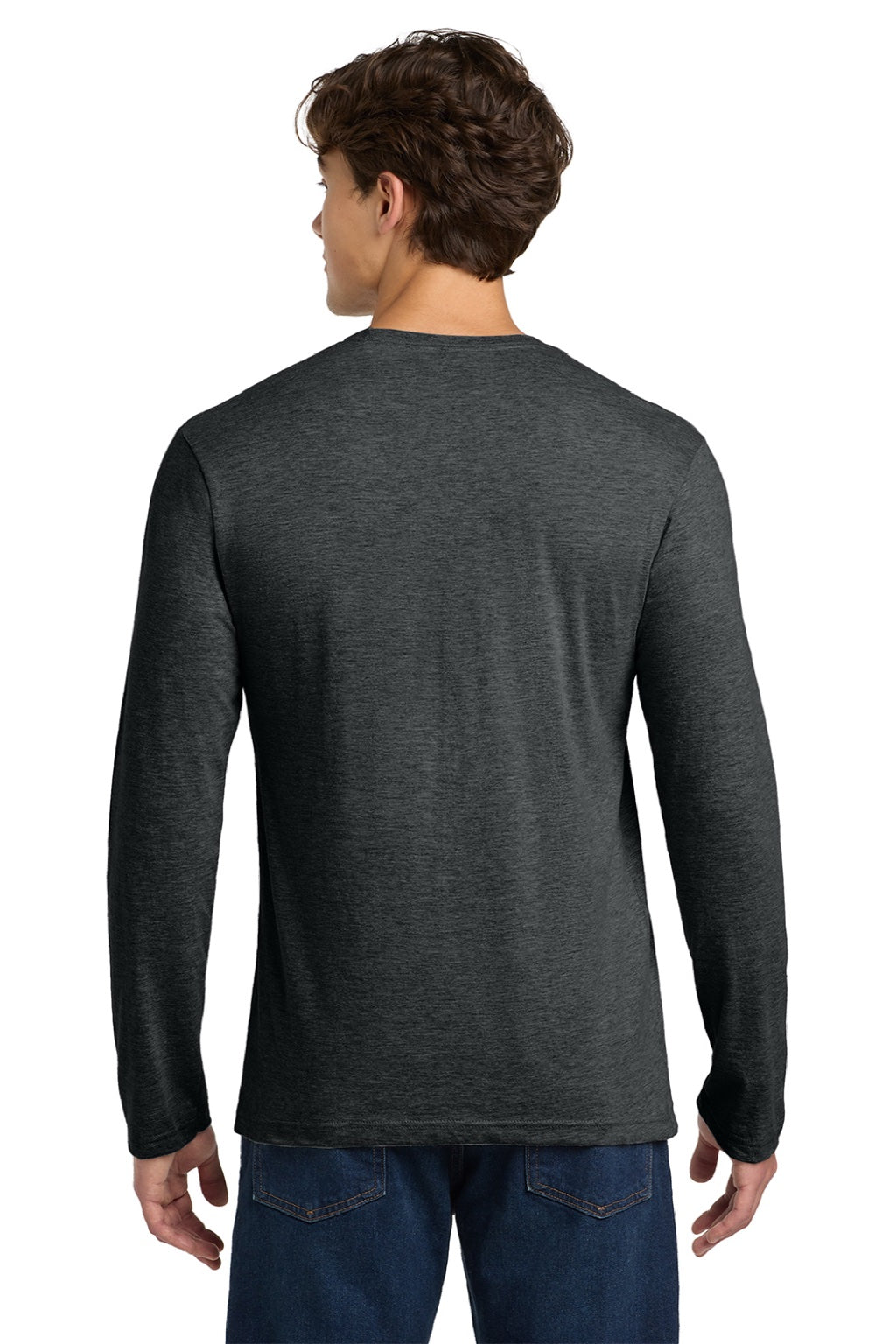 Gildan 64400 Mens Softstyle Long Sleeve Crewneck T-Shirt Heather Dark Grey Model Back