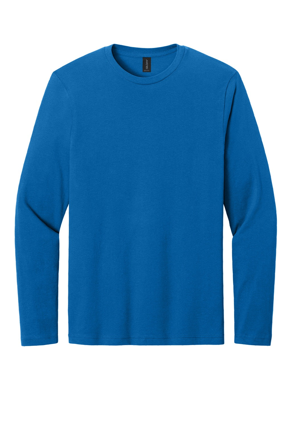 Gildan 64400 Mens Softstyle Long Sleeve Crewneck T-Shirt Neon Blue Flat Front