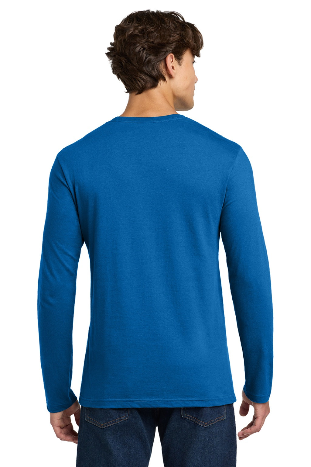 Gildan 64400 Mens Softstyle Long Sleeve Crewneck T-Shirt Neon Blue Model Back