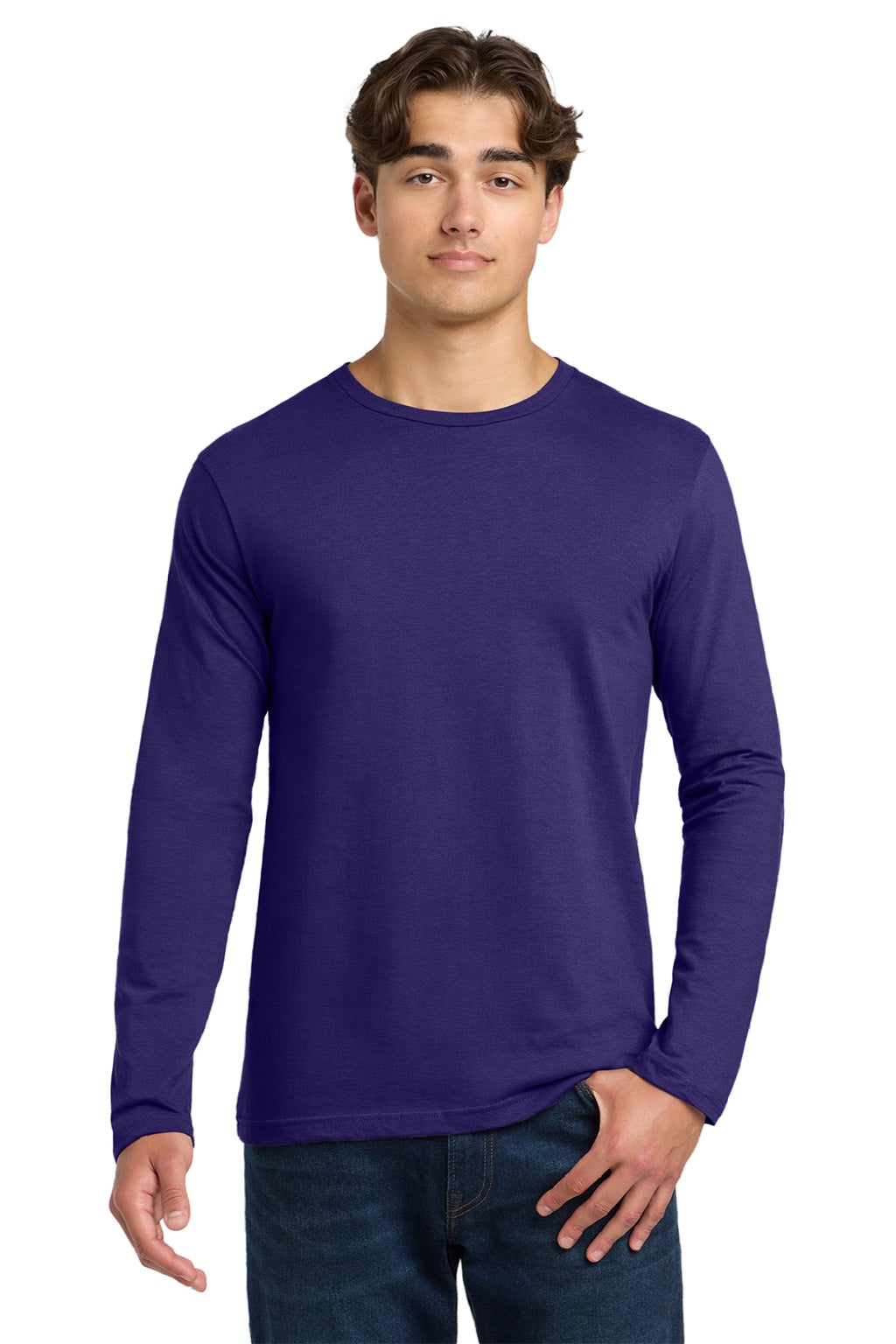 Gildan 64400 Mens Softstyle Long Sleeve Crewneck T-Shirt Purple Model Front