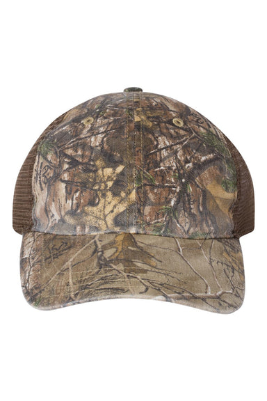 Richardson 111P Mens Garment Washed Printed Trucker Hat Realtree Edge/Brown Flat Front