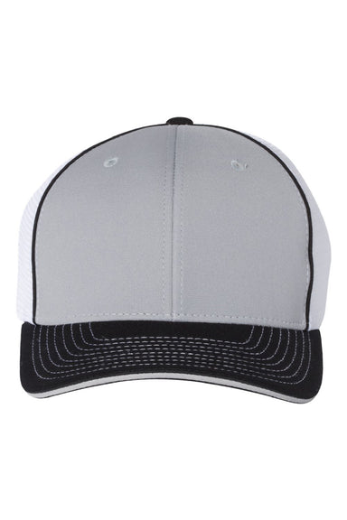 Richardson Hats 172 Mens Pulse Sportmesh R-Flex Stretch Fit Hat Grey/White/Black Flat Front