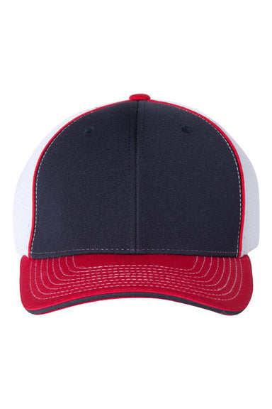 Richardson Hats 172 Mens Pulse Sportmesh R-Flex Stretch Fit Hat Navy Blue/White/Red Flat Front