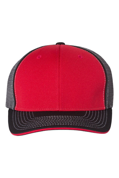 Richardson Hats 172 Mens Pulse Sportmesh R-Flex Stretch Fit Hat Red/Charcoal Grey/Black Flat Front