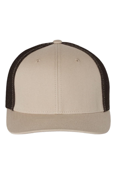 Richardson Hats 110 Mens R-Flex Stretch Fit Trucker Hat Khaki/Coffee Brown Flat Front