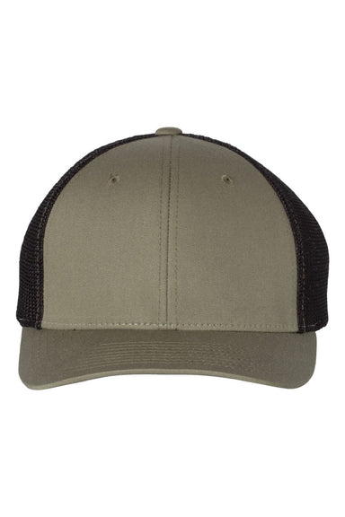 Richardson Hats 110 Mens R-Flex Stretch Fit Trucker Hat Loden Green/Black Flat Front