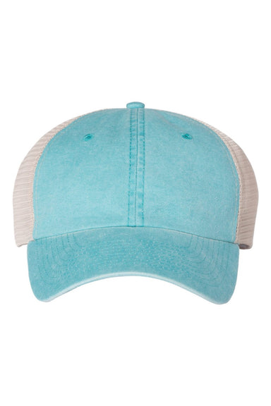Valucap Hats SP510 Mens Pigment Dyed Snapback Trucker Hat Aqua Blue/Stone Flat Front