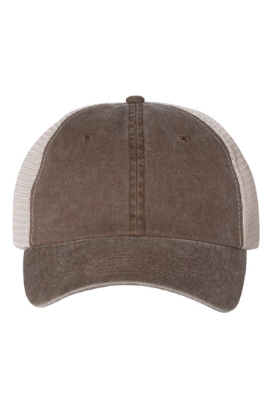 Valucap Hats SP510 Mens Pigment Dyed Snapback Trucker Hat Brown/Stone Flat Front