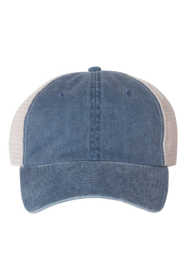 Valucap Hats SP510 Mens Pigment Dyed Snapback Trucker Hat Navy Blue/Stone Flat Front