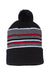 Sportsman Hats SP60 Unisex Striped Pom-Pom Cuffed Beanie Black/White/Grey/Red Flat Front