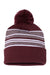 Sportsman Hats SP60 Unisex Striped Pom-Pom Cuffed Beanie Maroon/White/Grey Flat Front