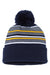Sportsman Hats SP60 Unisex Striped Pom-Pom Cuffed Beanie Navy Blue/White/Grey/Gold Flat Front