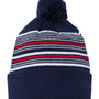 Sportsman Hats Unisex Striped Pom-Pom Cuffed Beanie - Navy Blue/White/Grey/Red