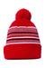 Sportsman Hats SP60 Unisex Striped Pom-Pom Cuffed Beanie Red/White/Grey/Black Flat Front