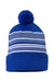 Sportsman Hats SP60 Unisex Striped Pom-Pom Cuffed Beanie Royal Blue/White/Grey Flat Front