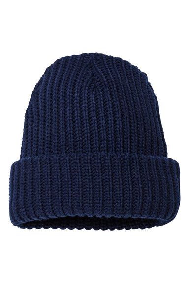 Sportsman SP90 Mens Chunky Cuffed Beanie Navy Blue Flat Front