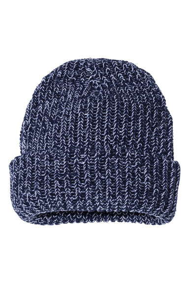 Sportsman SP90 Mens Chunky Cuffed Beanie Navy Blue/White Flat Front