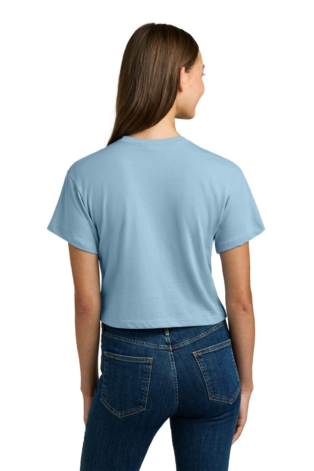 Next Level NL1580/1580NL Womens Ideal Crop Short Sleeve Crewneck T-Shirt Stonewash Denim Blue Model Back