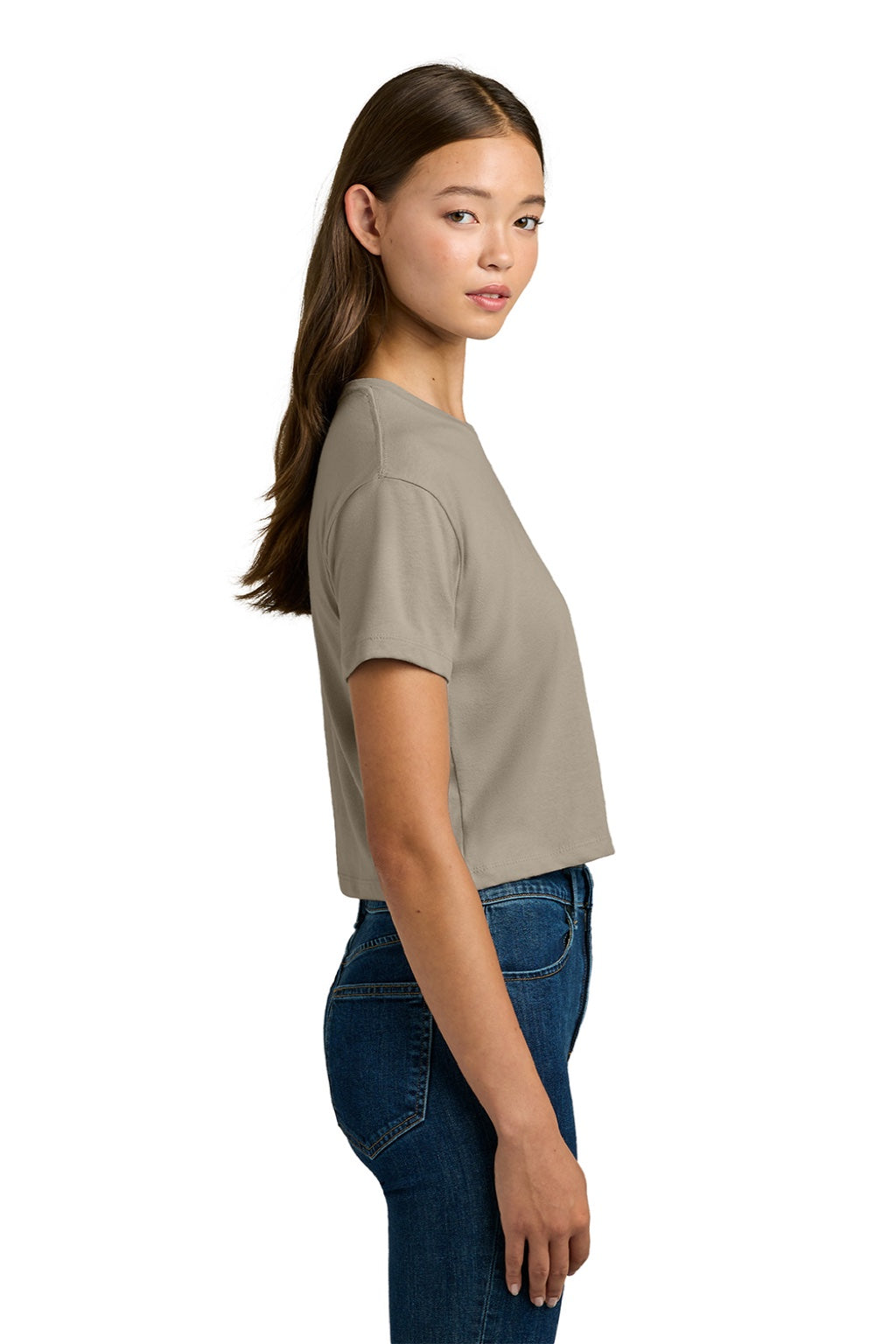 Next Level NL1580/1580NL Womens Ideal Crop Short Sleeve Crewneck T-Shirt Tan Model Side