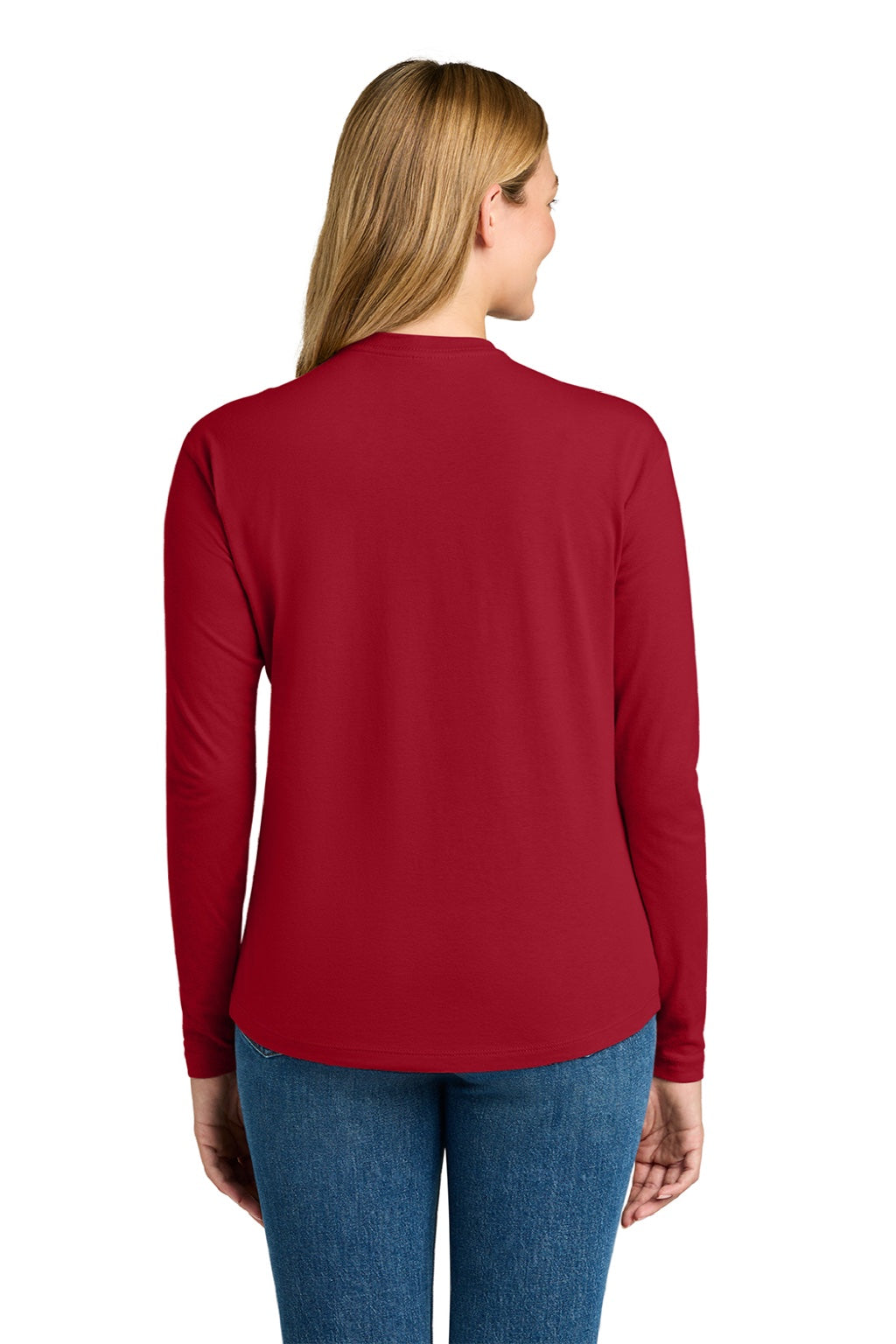 Next Level NL3911/3911 Womens Relaxed Long Sleeve Crewneck T-Shirt Red Model Back