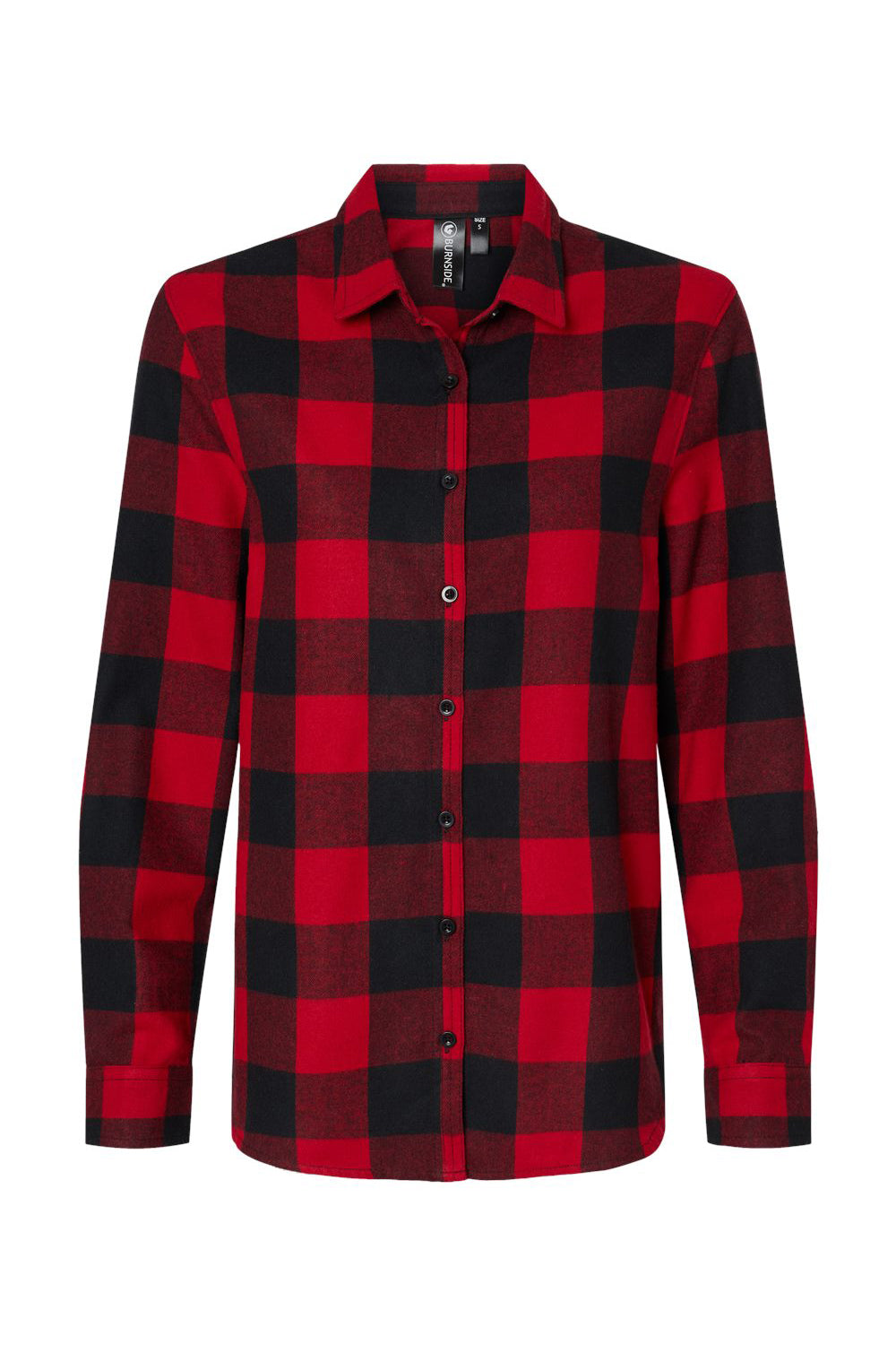 Burnside 5215 Womens Boyfriend Flannel Long Sleeve Button Down Shirt Red/Black Buffalo Flat Front