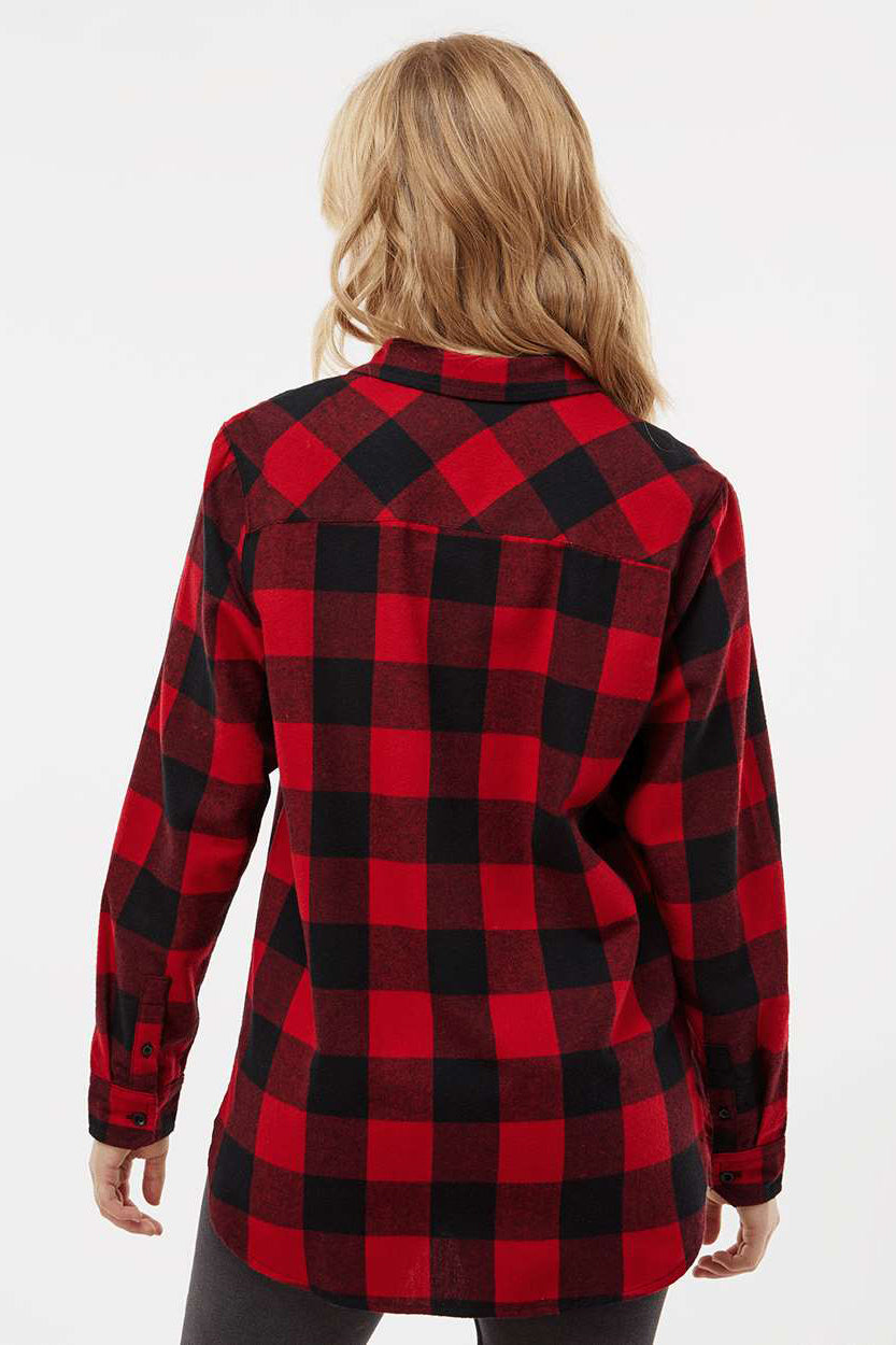 Burnside 5215 Womens Boyfriend Flannel Long Sleeve Button Down Shirt Red/Black Buffalo Model Back