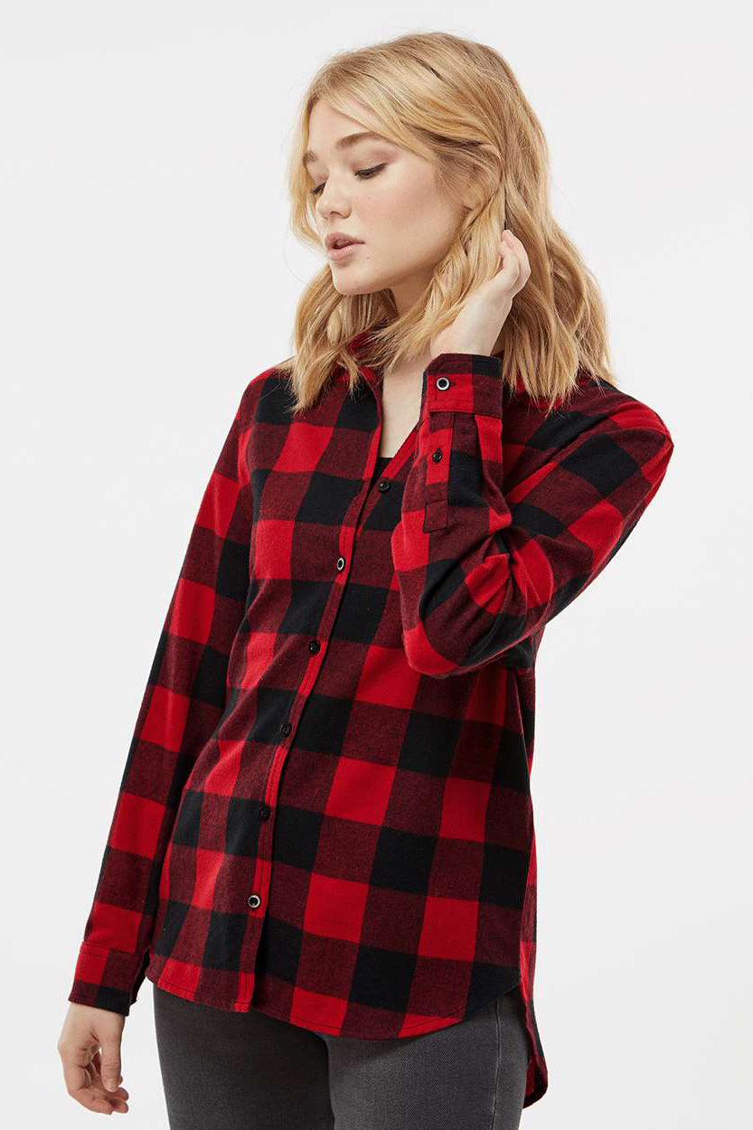 Burnside 5215 Womens Boyfriend Flannel Long Sleeve Button Down Shirt Red/Black Buffalo Model Side