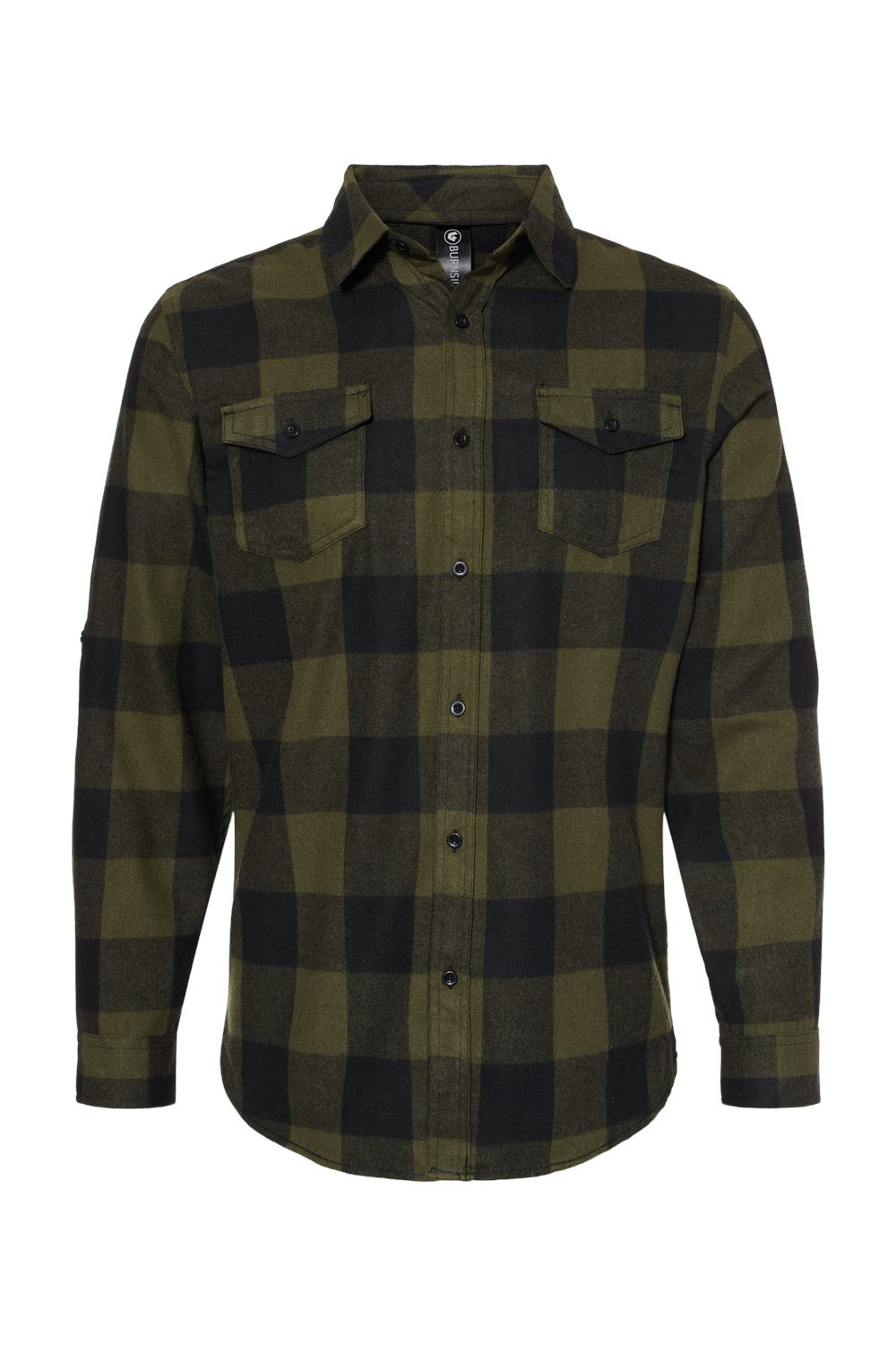 Burnside B8210/8210 Mens Flannel Long Sleeve Button Down Shirt w/ Double Pockets Army Green/Black Flat Front
