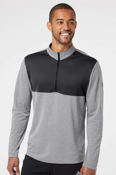 Adidas A280 Mens UPF 50+ 1/4 Zip Sweatshirt Heather Grey/Carbon Grey Model Front