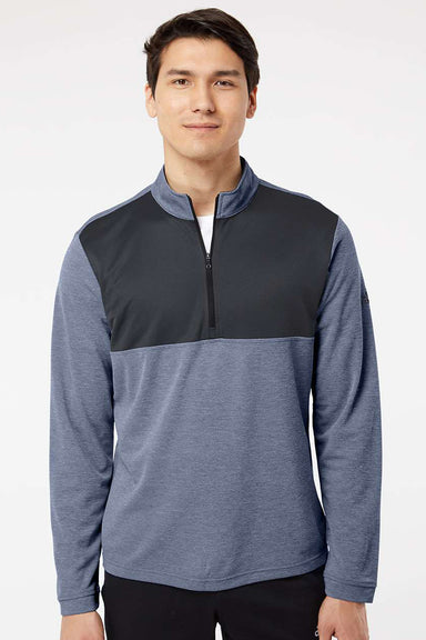Adidas A280 Mens UPF 50+ 1/4 Zip Sweatshirt Heather Collegiate Navy Blue/Carbon Grey Model Front