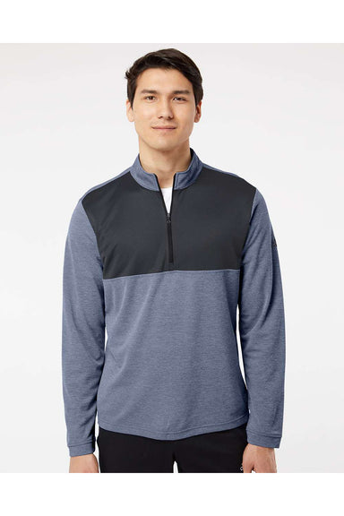 Adidas A280 Mens 1/4 Zip Pullover Heather Collegiate Navy Blue/Carbon Grey Model Front