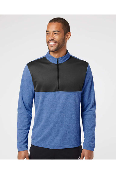 Adidas A280 Mens 1/4 Zip Pullover Heather Collegiate Royal Blue/Carbon Grey Model Front