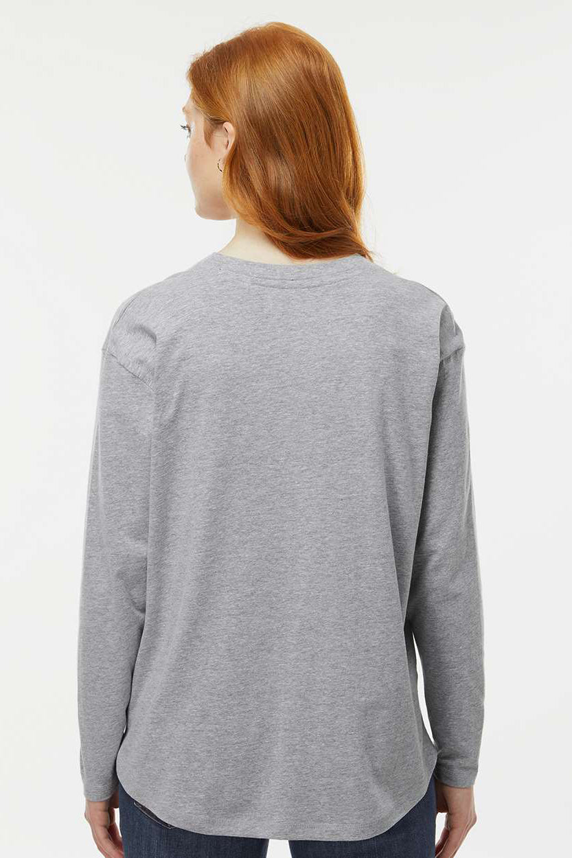 LAT 3508 Womens Fine Jersey Long Sleeve Crewneck T-Shirt Heather Grey Model Back