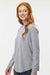 LAT 3508 Womens Fine Jersey Long Sleeve Crewneck T-Shirt Heather Grey Model Side
