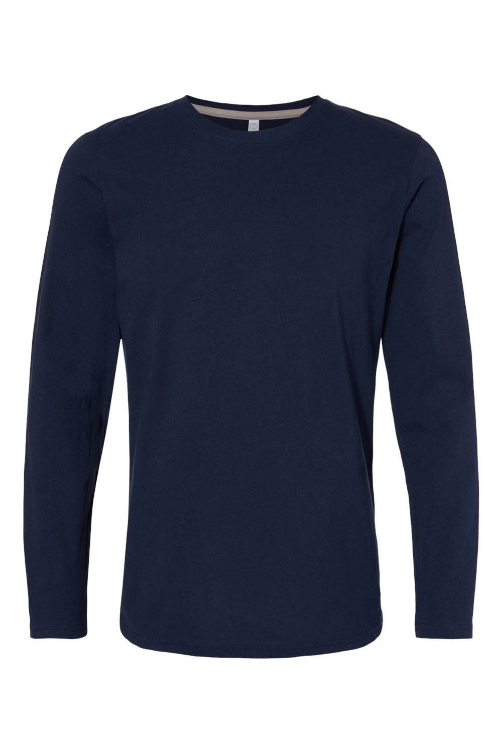 LAT 6918 Mens Fine Jersey Long Sleeve Crewneck T-Shirt Navy Blue Flat Front