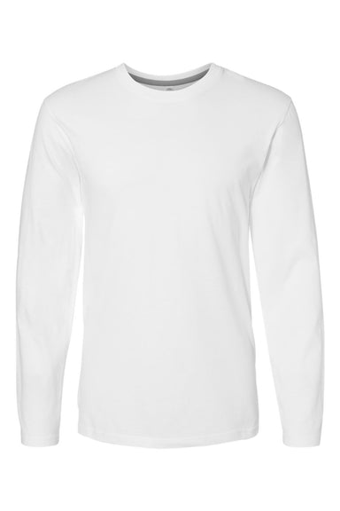 LAT 6918 Mens Fine Jersey Long Sleeve Crewneck T-Shirt White Flat Front