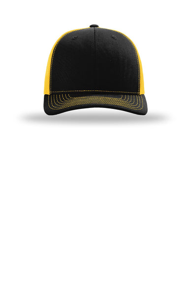 Richardson Hats 112 Mens Snapback Trucker Hat Black/Gold Flat Front