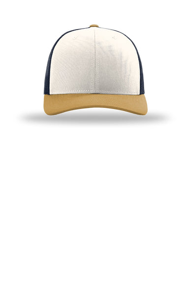 Richardson Hats 112 Mens Snapback Trucker Hat Cream/Navy Blue/Amber Gold Flat Front
