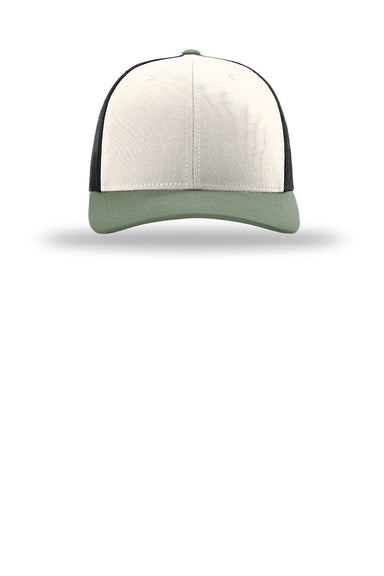 Richardson Hats 112 Mens Snapback Trucker Hat Cream/Black/Loden Green Flat Front