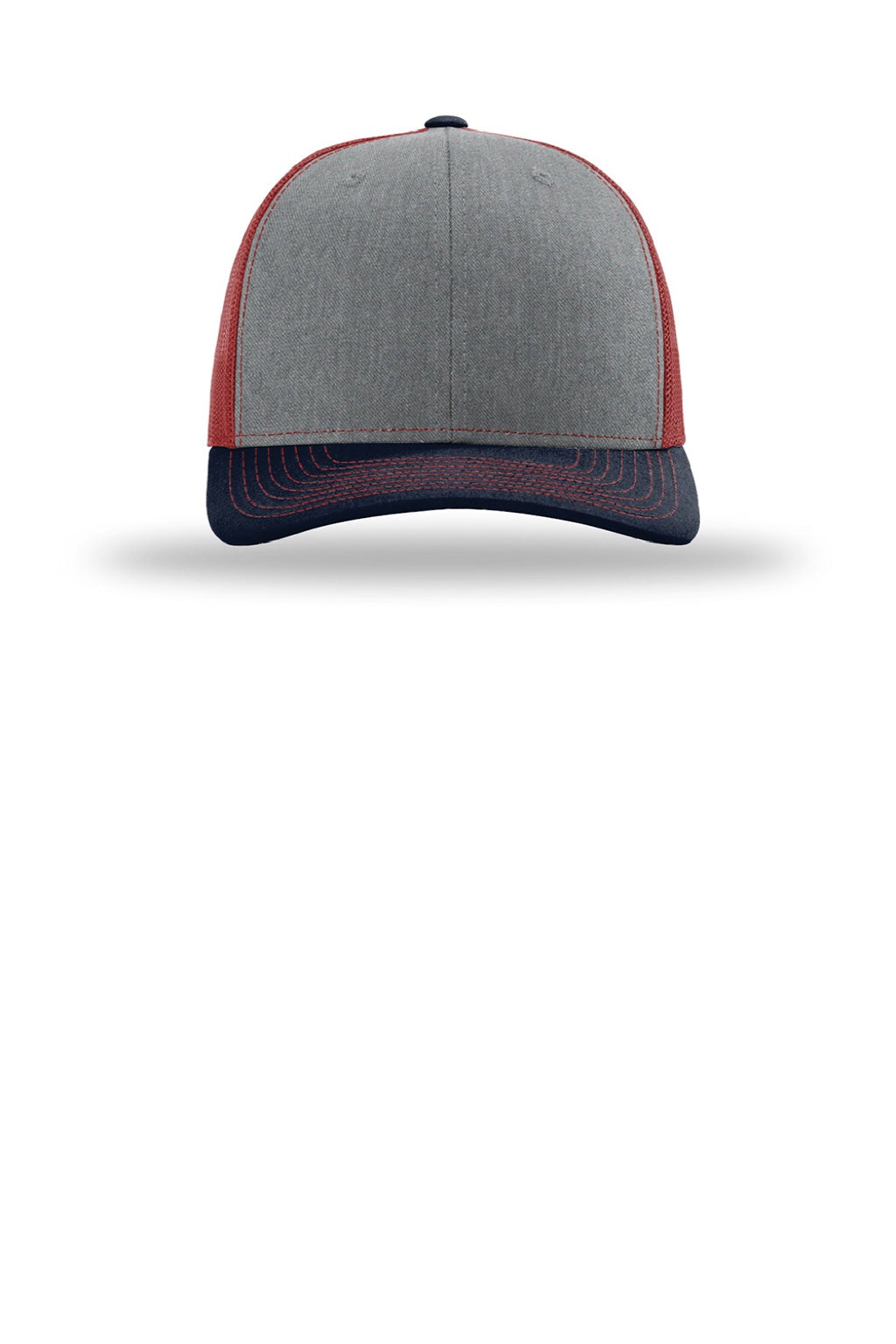 Richardson Hats 112 Mens Snapback Trucker Hat Heather Grey/Cardinal Red/Navy Blue Flat Front