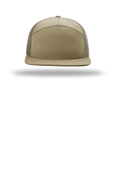 Richardson Hats 168 Mens 7 Panel Snapback Trucker Hat Pale Khaki/Brown Flat Front