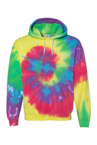 Dyenomite 680VR Mens Blended Tie Dyed Hooded Sweatshirt Hoodie Classic Rainbow Flat Front