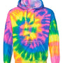 Dyenomite Mens Blended Tie Dyed Hooded Sweatshirt Hoodie - Flo Rainbow - NEW