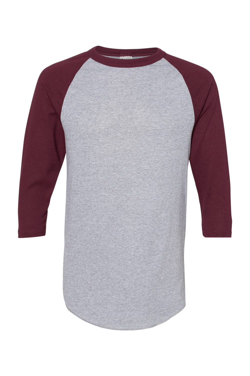 Augusta Sportswear 4420 Mens Raglan 3/4 Sleeve Crewneck T-Shirt Heather Grey/Maroon Flat Front