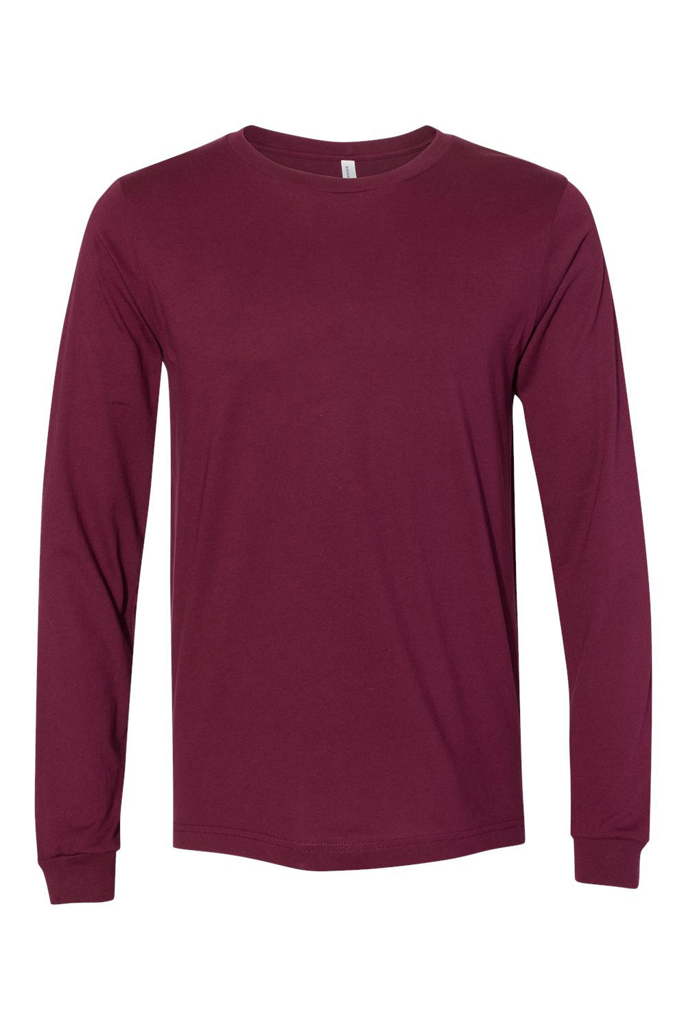 Bella + Canvas BC3501/3501 Mens Jersey Long Sleeve Crewneck T-Shirt Maroon Flat Front