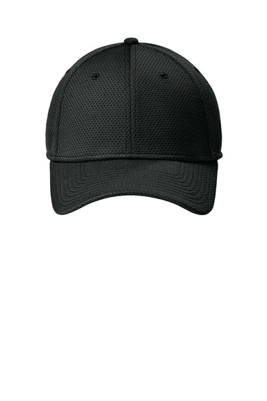 New Era Hats NE1090 Mens Moisture Wicking Stretch Fit Hat Flag Black Flat Front