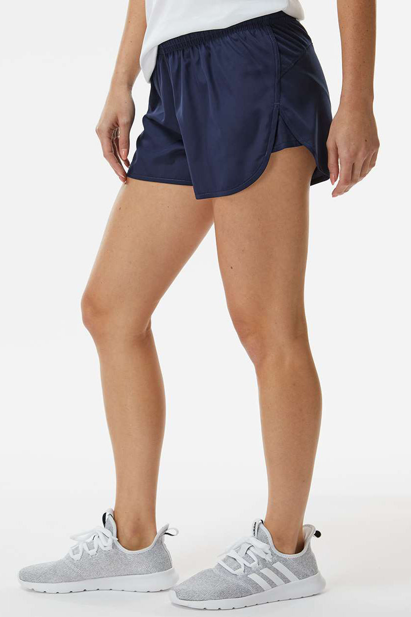 Augusta Sportswear 2430 Womens Wayfarer Moisture Wicking Shorts Navy Blue Model Side