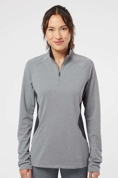 Adidas A281 Womens UPF 50+ 1/4 Zip Sweatshirt Heather Grey/Carbon Grey Model Front