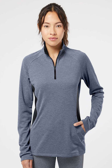 Adidas A281 Womens UPF 50+ 1/4 Zip Sweatshirt Heather Collegiate Navy Blue/Carbon Grey Model Front